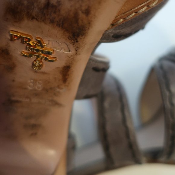 Womens Prada Gray Platform Strappy Leather Heels 38 US/8 * - Picture 9 of 16